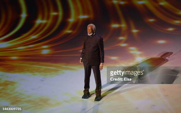 Morgan Freeman performs during the opening ceremony prior to the FIFA World Cup Qatar 2022 Group A match between Qatar and Ecuador at Al Bayt Stadium...