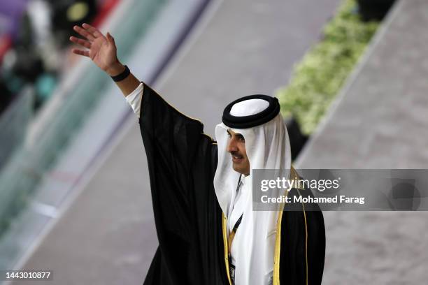 Emir of Qatar Tamim bin Hamad Al Thani arrives at the stadium prior to the FIFA World Cup Qatar 2022 Group A match between Qatar and Ecuador at Al...