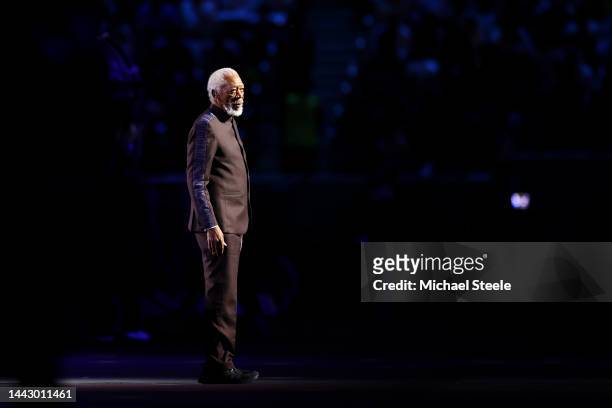 Morgan Freeman performs during the opening ceremony prior to the FIFA World Cup Qatar 2022 Group A match between Qatar and Ecuador at Al Bayt Stadium...