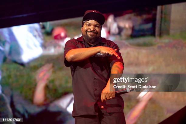 Rapper Ice Cube, founding member of Westside Connection and N.W.A, performs onstage during the High Hopes Concert Series produced by Bobby Dee...