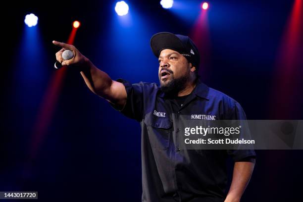 Rapper Ice Cube, founding member of Westside Connection and N.W.A, performs onstage during the High Hopes Concert Series produced by Bobby Dee...