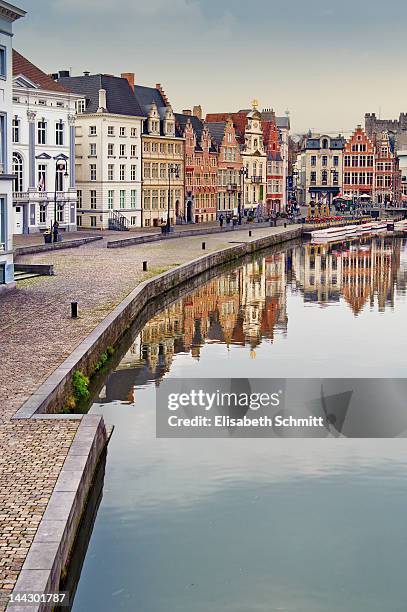 view of historical centre of ghent - belgium canal stockfoto's en -beelden
