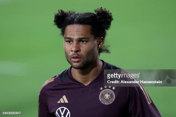 Serge Gnabry of Germany looks on during the Germany Training Session on November 20, 2022 in Al Ruwais, Qatar.