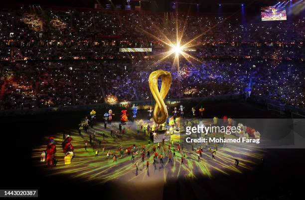 Dancers perform during the opening ceremony prior to the FIFA World Cup Qatar 2022 Group A match between Qatar and Ecuador at Al Bayt Stadium on...