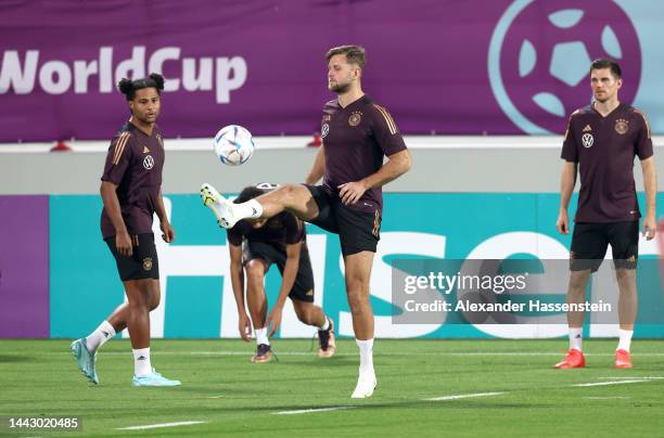 Niclas Fuellkrug of Germany controls the ball during the Germany Training Session on November 20, 2022 in Al Ruwais, Qatar.