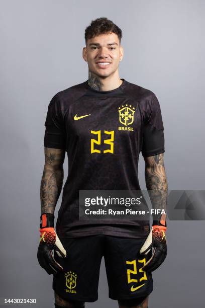 Ederson of Brazil poses during the official FIFA World Cup Qatar 2022 portrait session on November 20, 2022 in Doha, Qatar.