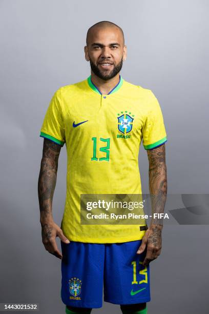 Dani Alves of Brazil poses during the official FIFA World Cup Qatar 2022 portrait session on November 20, 2022 in Doha, Qatar.