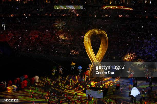 Performers perform during the opening ceremony prior to the FIFA World Cup Qatar 2022 Group A match between Qatar and Ecuador at Al Bayt Stadium on...