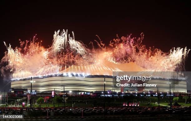 Fireworks explode during the opening ceremony prior to the FIFA World Cup Qatar 2022 Group A match between Qatar and Ecuador at Al Bayt Stadium on...