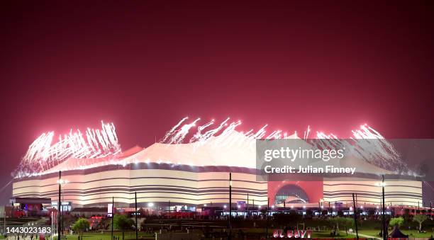 Fireworks explode during the opening ceremony prior to the FIFA World Cup Qatar 2022 Group A match between Qatar and Ecuador at Al Bayt Stadium on...