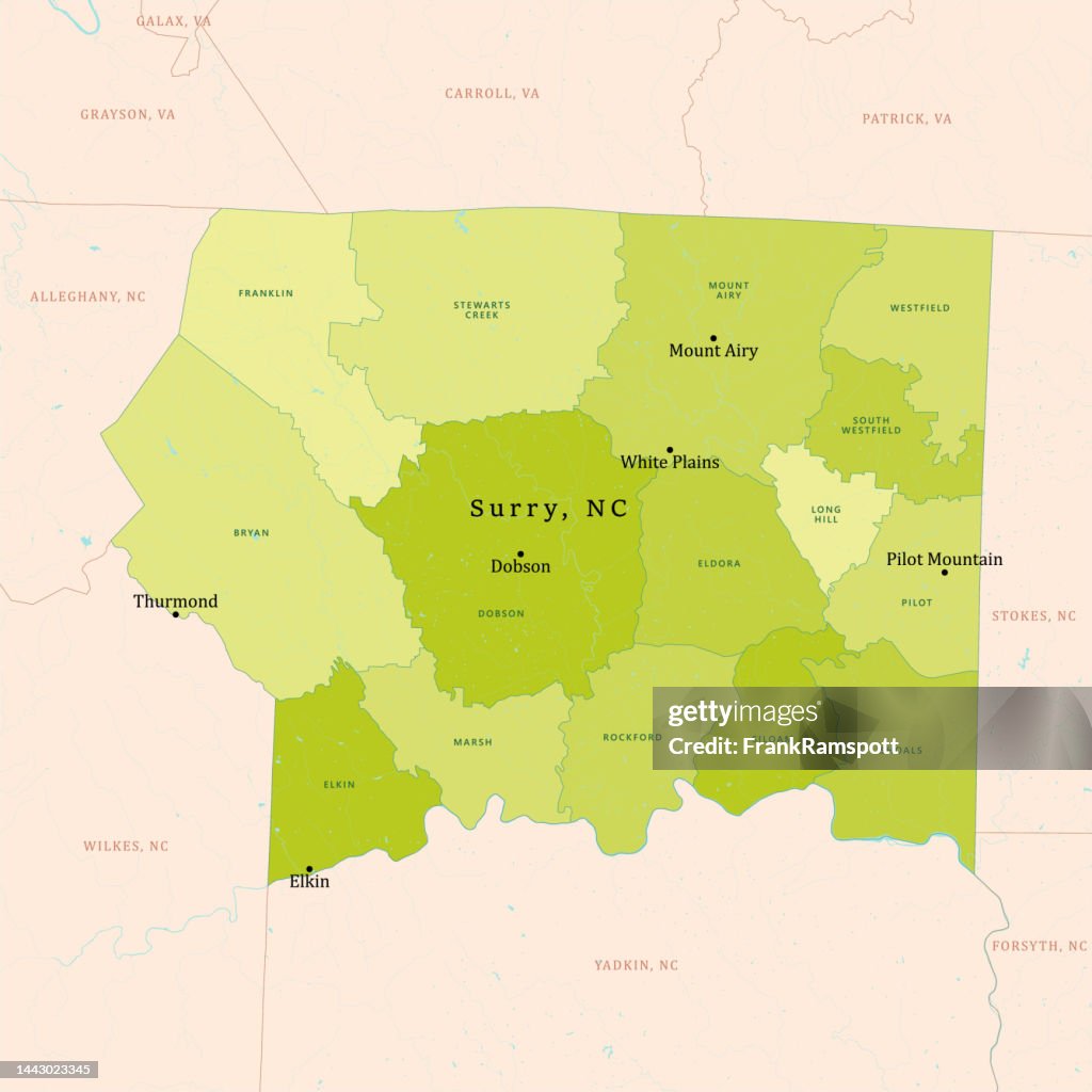 NC Surry County Vector Map Green