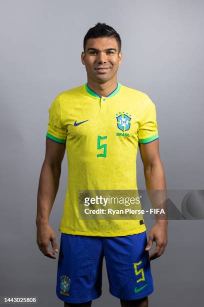 Casemiro of Brazil poses during the official FIFA World Cup Qatar 2022 portrait session on November 20, 2022 in Doha, Qatar.