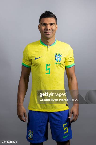 Casemiro of Brazil poses during the official FIFA World Cup Qatar 2022 portrait session on November 20, 2022 in Doha, Qatar.