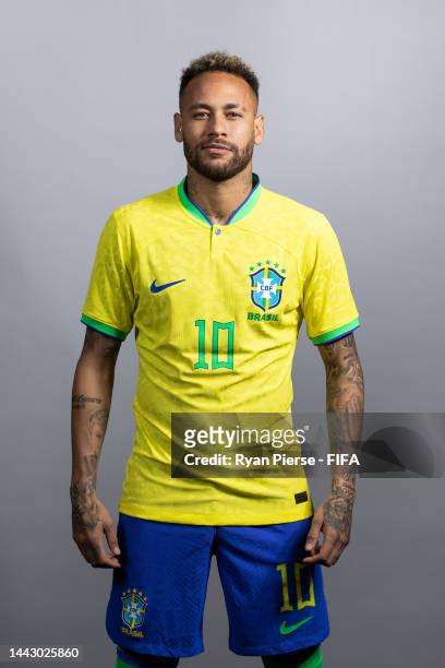 Neymar of Brazil poses during the official FIFA World Cup Qatar 2022 portrait session on November 20, 2022 in Doha, Qatar.