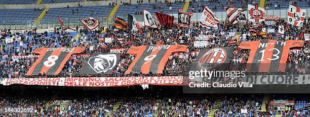 Milan supporters during the Serie A match between AC Milan and Novara Calcio at Stadio Giuseppe Meazza on May 13, 2012 in Milan, Italy.