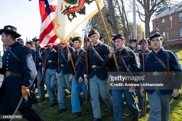 Civil War re-enactors take part in the annual ceremonies and parade on the anniversary of President Abraham Lincolns Gettysburg Address speech,...