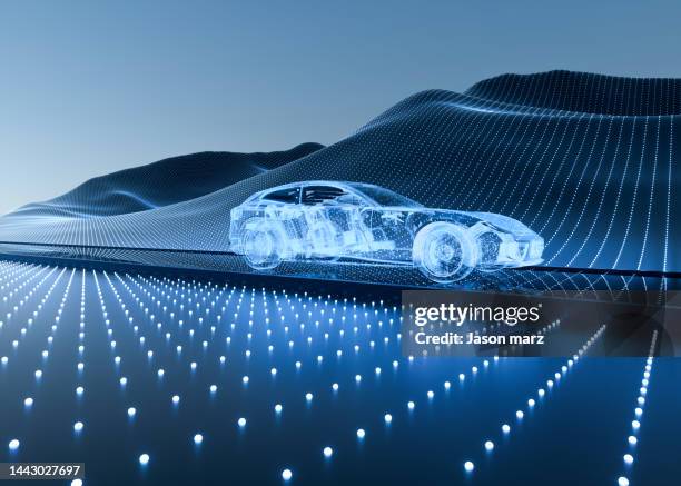 smart cars driving on the blue data highway - hybrid cloud stock pictures, royalty-free photos & images