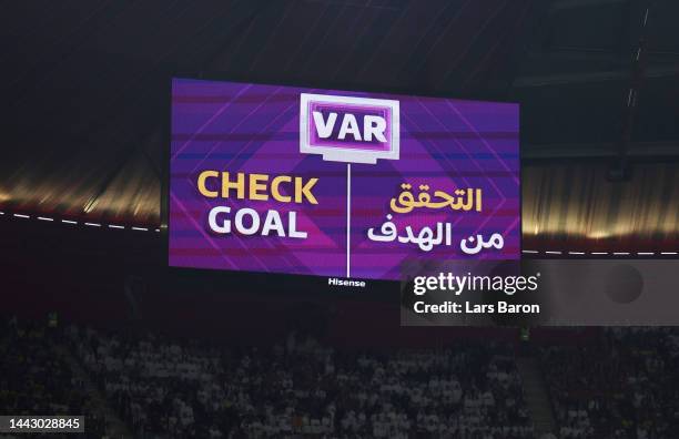 Video Assistant Referee review is seen on a screen following a goal by Enner Valencia of Ecuador during the FIFA World Cup Qatar 2022 Group A match...
