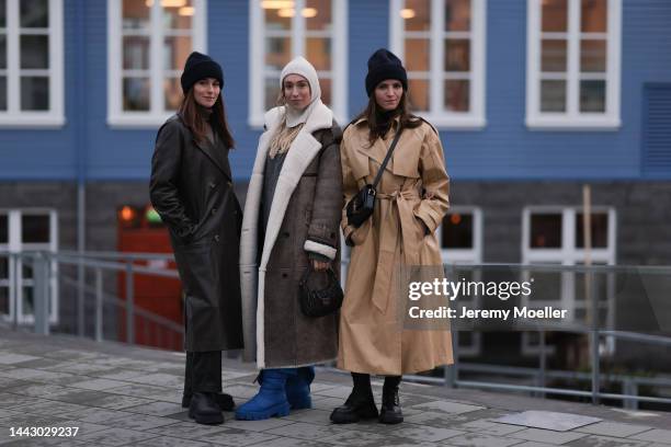 Lena Lademann is seen wearing black leather Copenhagen Studios CPH591 boots, Mango black leather pants, 12 Storeez brown sweater, black Arket wool...