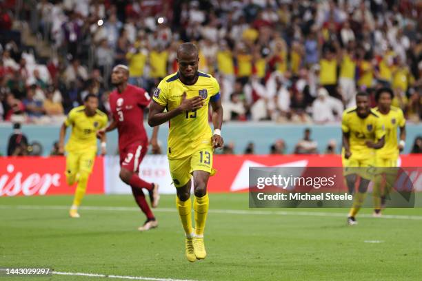 Enner Valencia of Ecuador celebrates after scoring their sides first goal from the penalty spot during the FIFA World Cup Qatar 2022 Group A match...