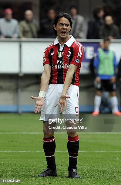 Filippo Inzaghi of AC Milan during the Serie A match between AC Milan and Novara Calcio at Stadio Giuseppe Meazza on May 13, 2012 in Milan, Italy.