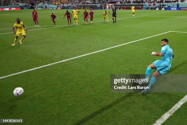 Enner Valencia of Ecuador converts the penalty to score their team's first goal during the FIFA World Cup Qatar 2022 Group A match between Qatar and...