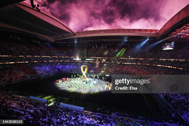 Fireworks explode during the opening ceremony prior to the FIFA World Cup Qatar 2022 Group A match between Qatar and Ecuador at Al Bayt Stadium on...