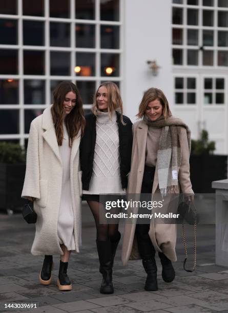 Annabel Rosendahl is seen wearing Copenhagen Studios CPH 276 Vitello black/ pale beige boots, Dorothee Schumacher creme white wool coat, The Row...