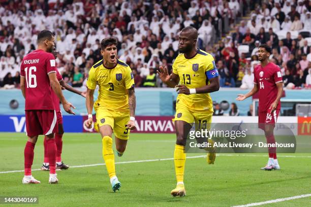 Enner Valencia of Ecuador celebrates after scoring a goal that is later disallowed by VAR during the FIFA World Cup Qatar 2022 Group A match between...