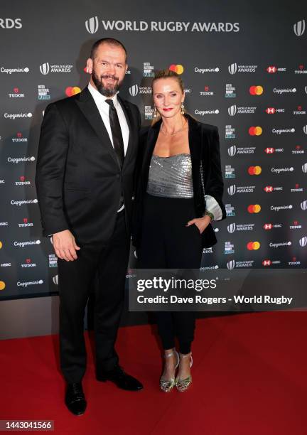 Andy Farrell, Head Coach of Ireland and Colleen Farrell arrive prior to the World Rugby Awards at Monte-Carlo Sporting Club on November 20, 2022 in...