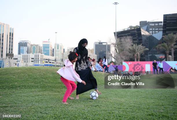 Qatari girls play football at Corniche of the FIFA World Cup Qatar 2022 on November 20, 2022 in Doha, Qatar.