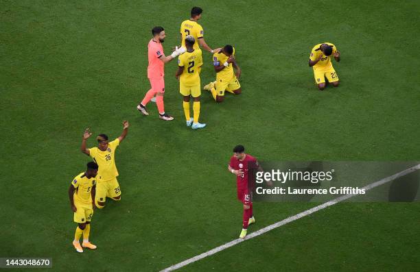 Ecuador players celebrate after the 2-0 win during the FIFA World Cup Qatar 2022 Group A match between Qatar and Ecuador at Al Bayt Stadium on...