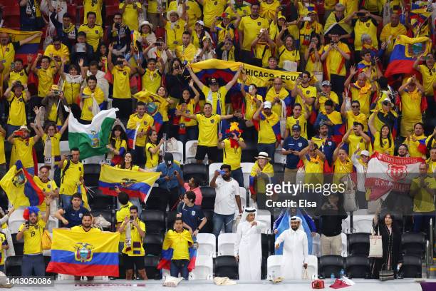 Ecuador fans celebrate the 2-0 win during the FIFA World Cup Qatar 2022 Group A match between Qatar and Ecuador at Al Bayt Stadium on November 20,...