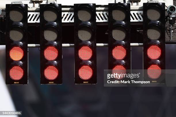 Detailed view of the lights on the grid during the F1 Grand Prix of Abu Dhabi at Yas Marina Circuit on November 20, 2022 in Abu Dhabi, United Arab...