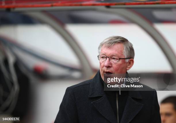 Sir Alex Ferguson of Manchester United looks on during the Barclays Premier League match between Sunderland and Manchester United at Stadium of Light...