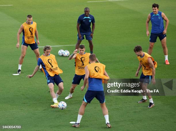 Players of England in action during the England Training Session at Al Wakrah Stadium on November 20, 2022 in Doha, Qatar.