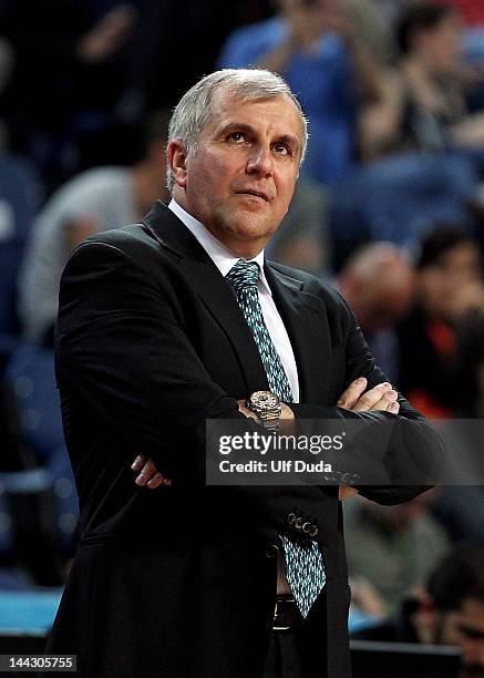 Zeljko Obradovic, Head Coach of Panathinaikos Athens looks on during the Turkish Airlines EuroLeague Final Four Third Place match between...