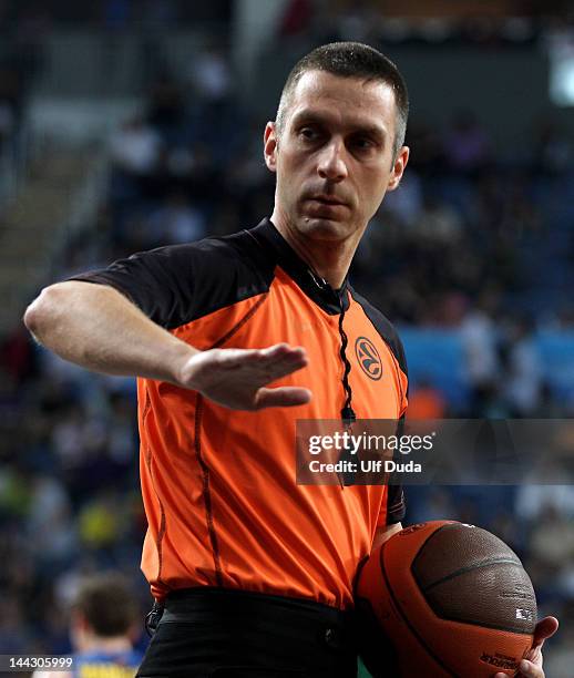 Referee Robert Lottermoser gestures during the Turkish Airlines EuroLeague Final Four Third Place match between Panathinaikos Athens and FC Barcelona...