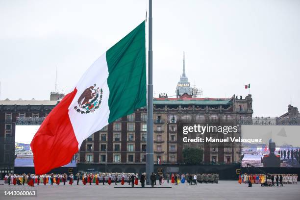 General view during the parade to celebrate the 'Mexicans Celebrate the 112th Anniversary of the Mexican Revolution' at Zocalo on November 20, 2022...