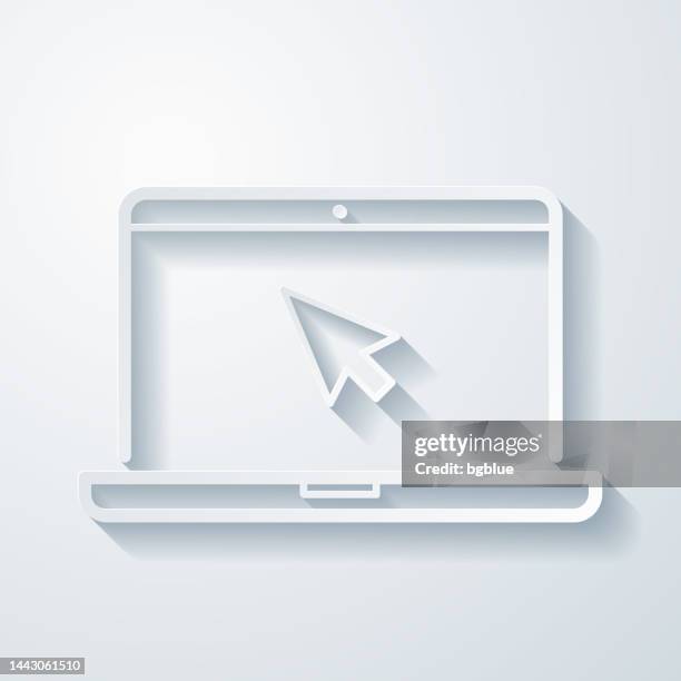 laptop with pointer. icon with paper cut effect on blank background - wireless mouse isolated stock illustrations