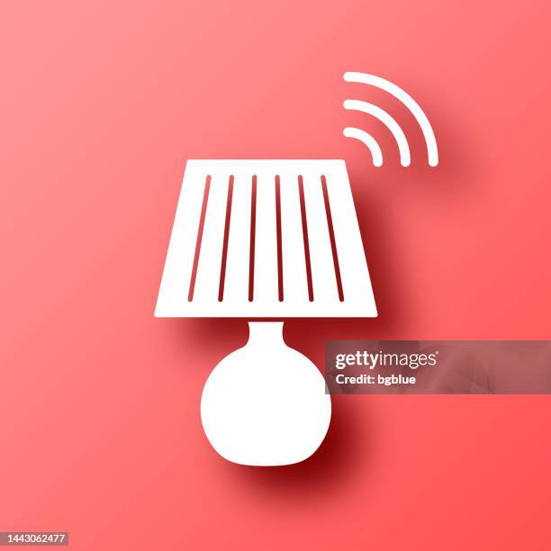 smart lamp. icon on red background with shadow - empty white table stock illustrations