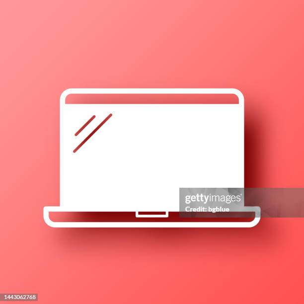 laptop. icon on red background with shadow - computer with blank screen stock illustrations