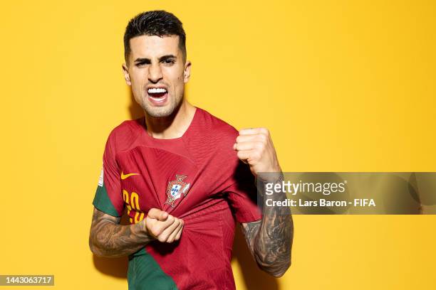Joao Cancelo of Portugal poses during the official FIFA World Cup Qatar 2022 portrait session on November 19, 2022 in Doha, Qatar.