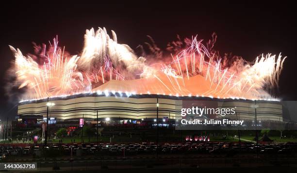 Fireworks explode during the opening ceremony prior to the FIFA World Cup Qatar 2022 Group A match between Qatar and Ecuador at Al Bayt Stadium on...