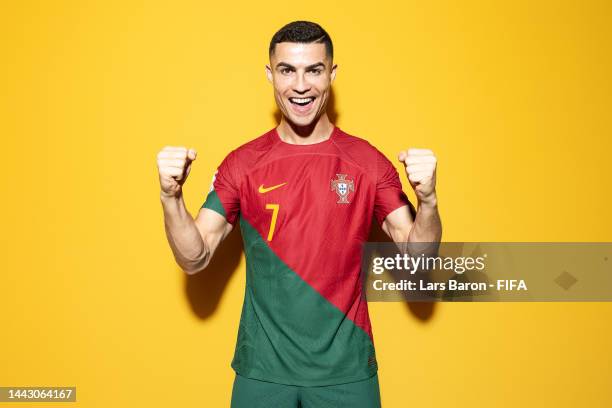 Cristiano Ronaldo of Portugal poses during the official FIFA World Cup Qatar 2022 portrait session on November 19, 2022 in Doha, Qatar.