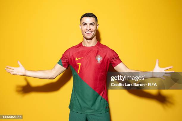 Cristiano Ronaldo of Portugal poses during the official FIFA World Cup Qatar 2022 portrait session on November 19, 2022 in Doha, Qatar.