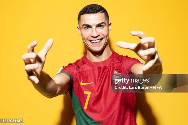 Cristiano Ronaldo of Portugal poses during the official FIFA World Cup Qatar 2022 portrait session on November 19, 2022 in Doha, Qatar.