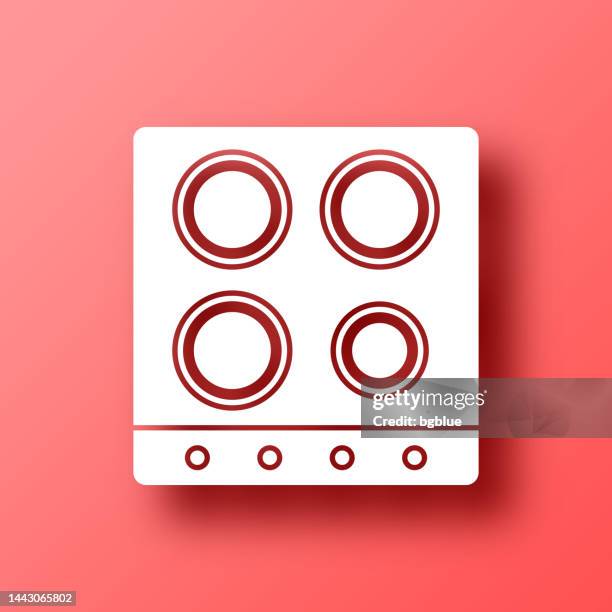 electric stove - top view. icon on red background with shadow - burner stove top 幅插畫檔、美工圖案、卡通及圖標