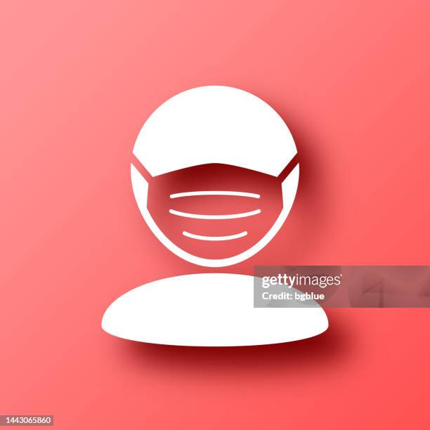 protective face mask. icon on red background with shadow - remove face mask icon stock illustrations