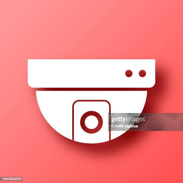 cctv - security dome camera. icon on red background with shadow - security camera isolated stock illustrations